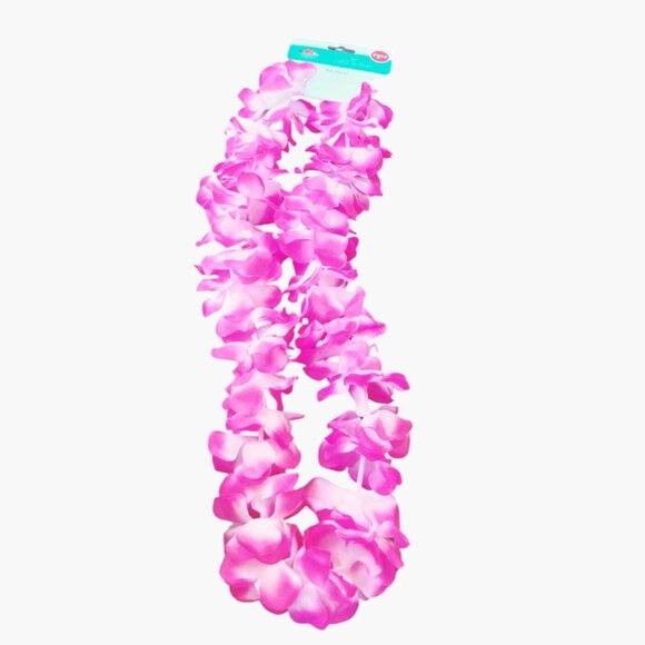 Hawaiian Fabric Flower Lei Pink Tropical Luau Pool Party Tropical Tiki Coastal - Picture 1 of 3